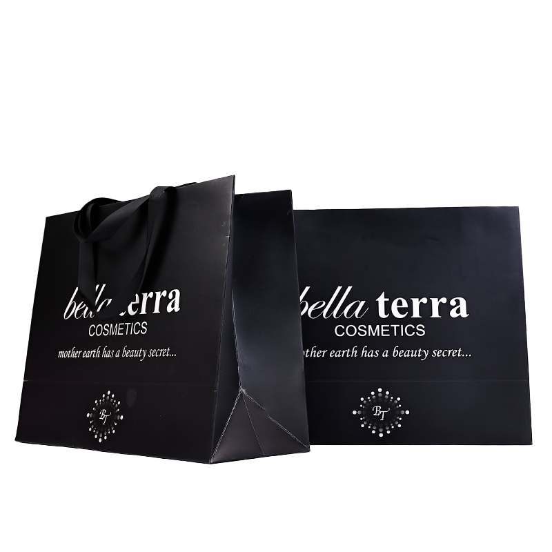 Various sizes of black card paper bags