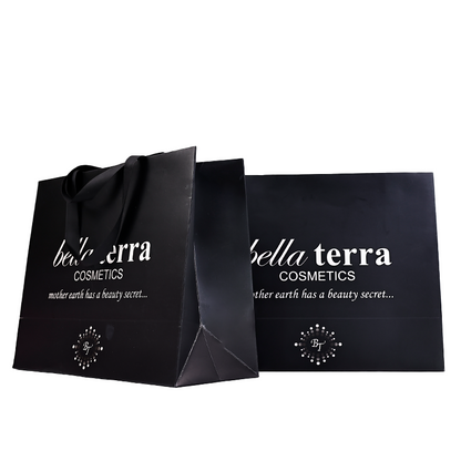 Various sizes of black card paper bags