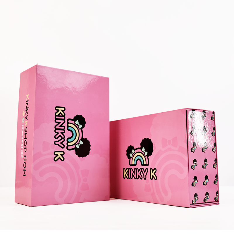 Pink silk folding magnetic box with built-in cloth