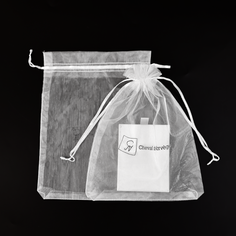 White transparent mesh drawstring bag