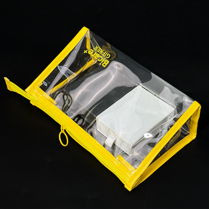 Transparent PVC yellow edging bottom zipper bag