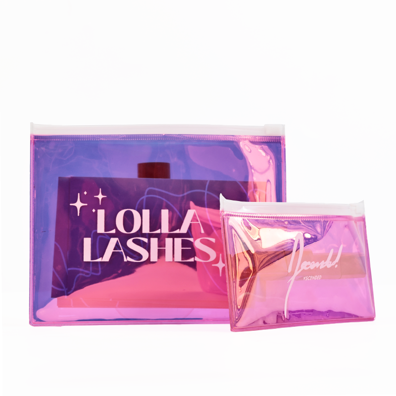 Various sizes of pink laser PVC zipper bags