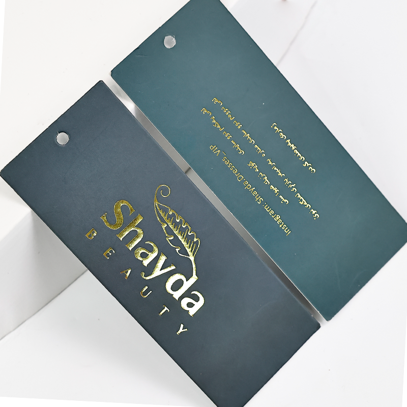 Dark green gold stamped long hangtag