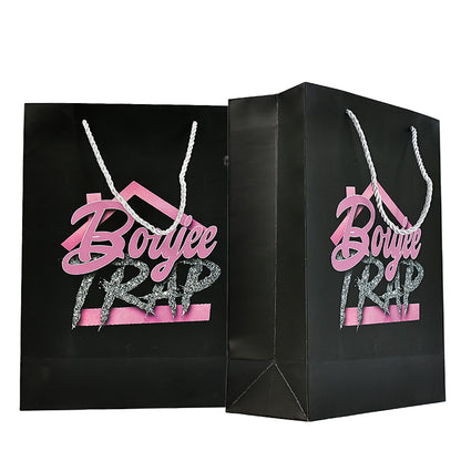 Black printed pink logo tote bag