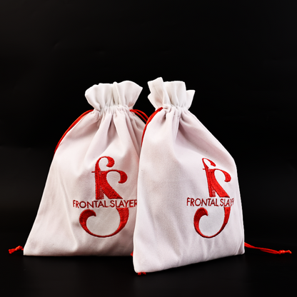 White flannel pattern embroidered drawstring bag