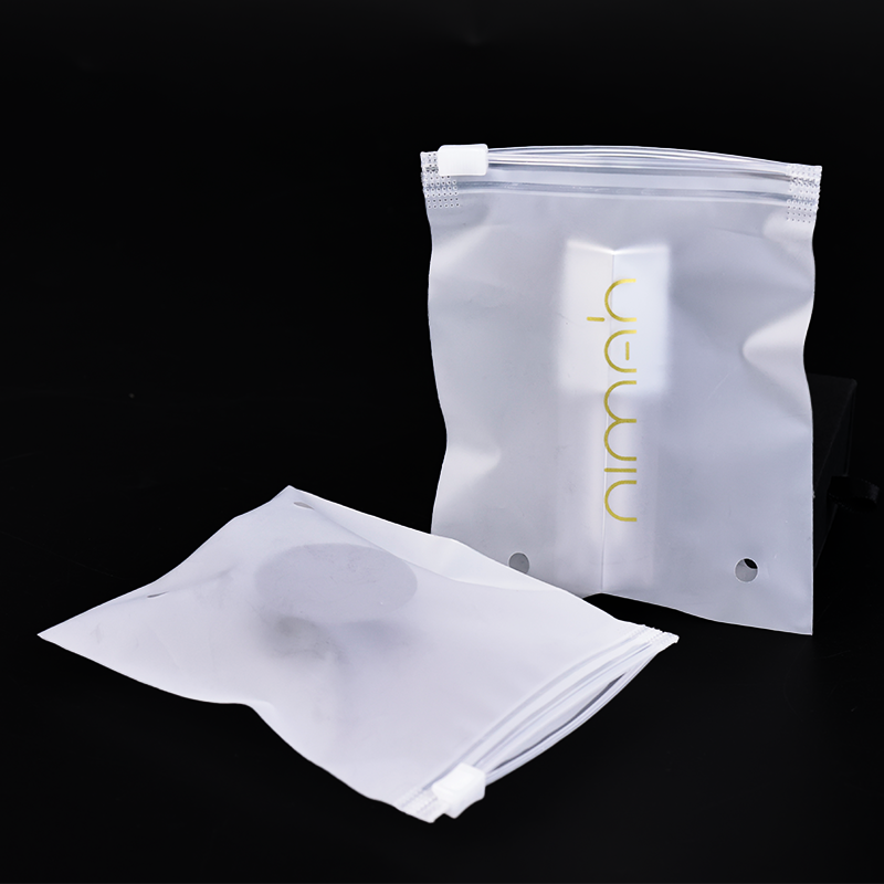 Small size white frosted pattern hot stamping zipper bag