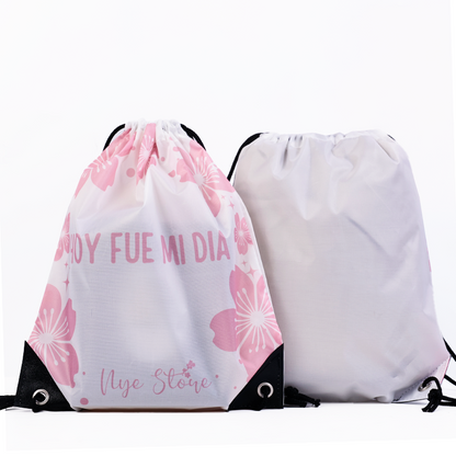 Small size pink cherry blossom backpack drawstring bag