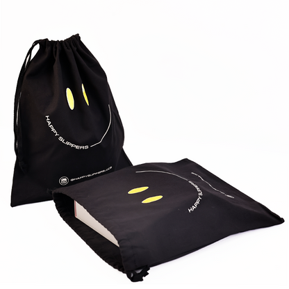 Black canvas drawstring bag
