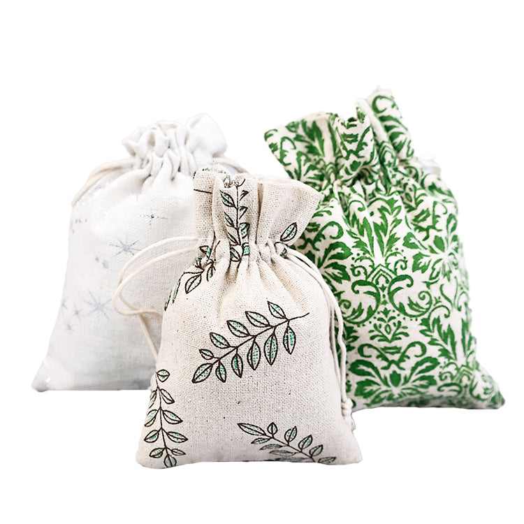 Graphic print linen drawstring bag