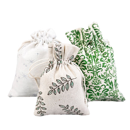 Graphic print linen drawstring bag