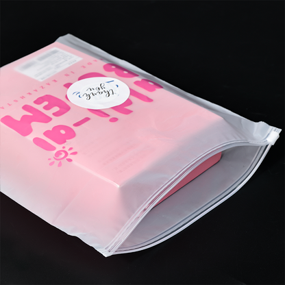 Pink printed transparent frosted PE zipper bag