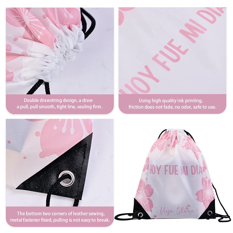 Small size pink cherry blossom backpack drawstring bag