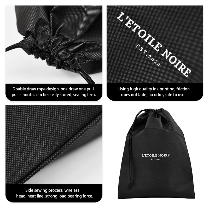 Black non-woven drawstring bag