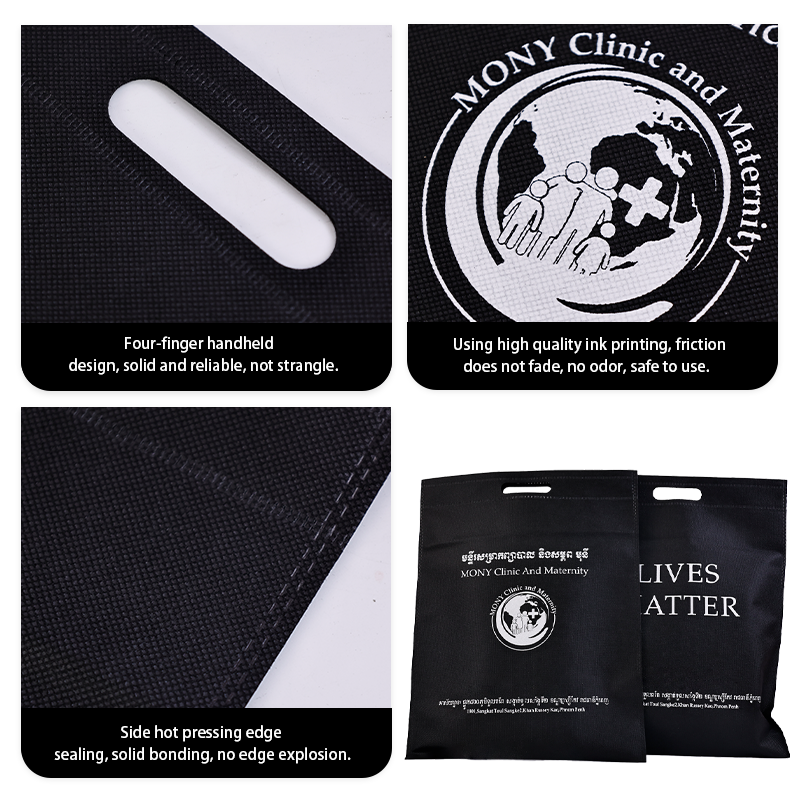 Black non-woven four-finger flat tote bag