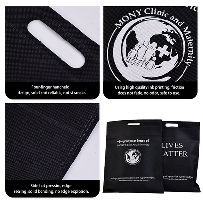 Black non-woven four-finger flat tote bag