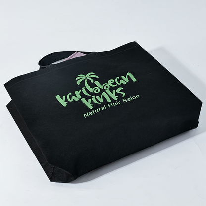 Black non-woven green printed tote bag