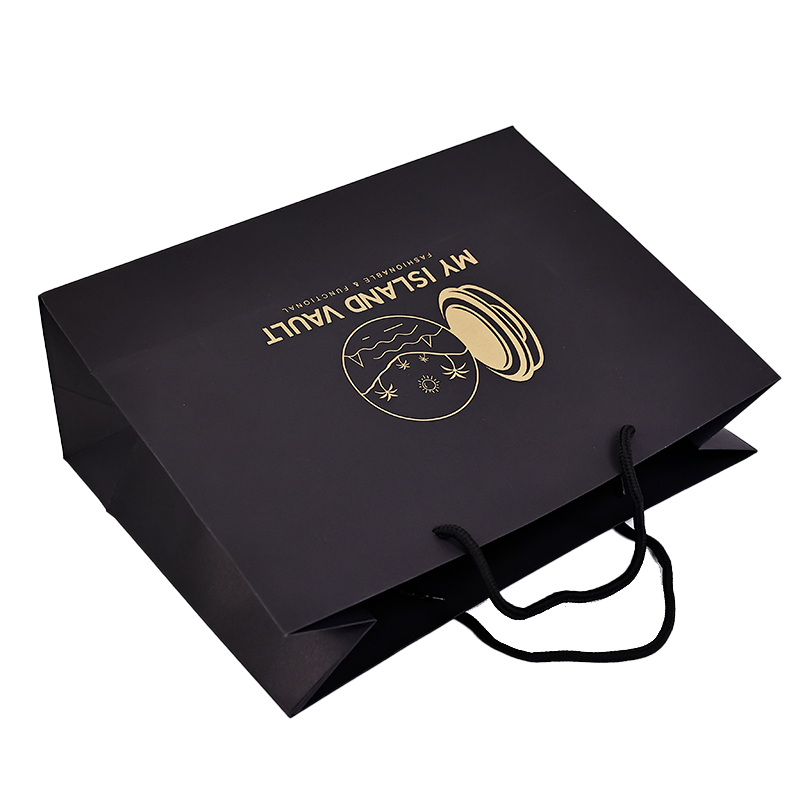 Black kraft paper tote bag with gold print