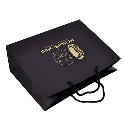 Black kraft paper tote bag with gold print