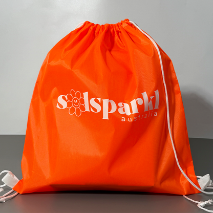 Orange drawstring backpack bag
