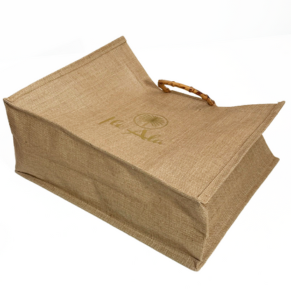 Large size bamboo handbag linen tote bag