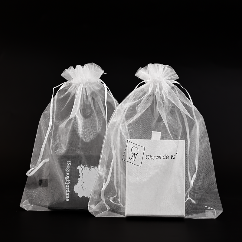 White transparent mesh drawstring bag