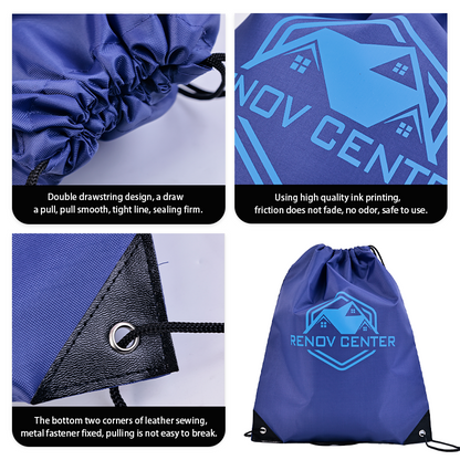 Blue Polyester Backpack Drawstring Bag
