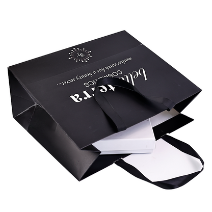 Various sizes of black card paper bags