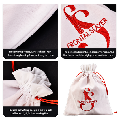White flannel pattern embroidered drawstring bag