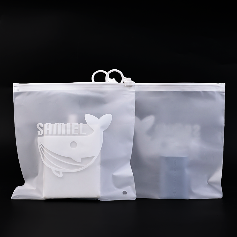 Square white ring zipper white frosted zipper bag