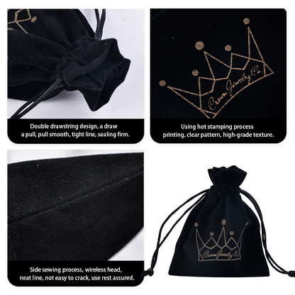 Black small size pattern gold foil velvet drawstring bag
