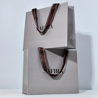 Gray paper bag with drawstring