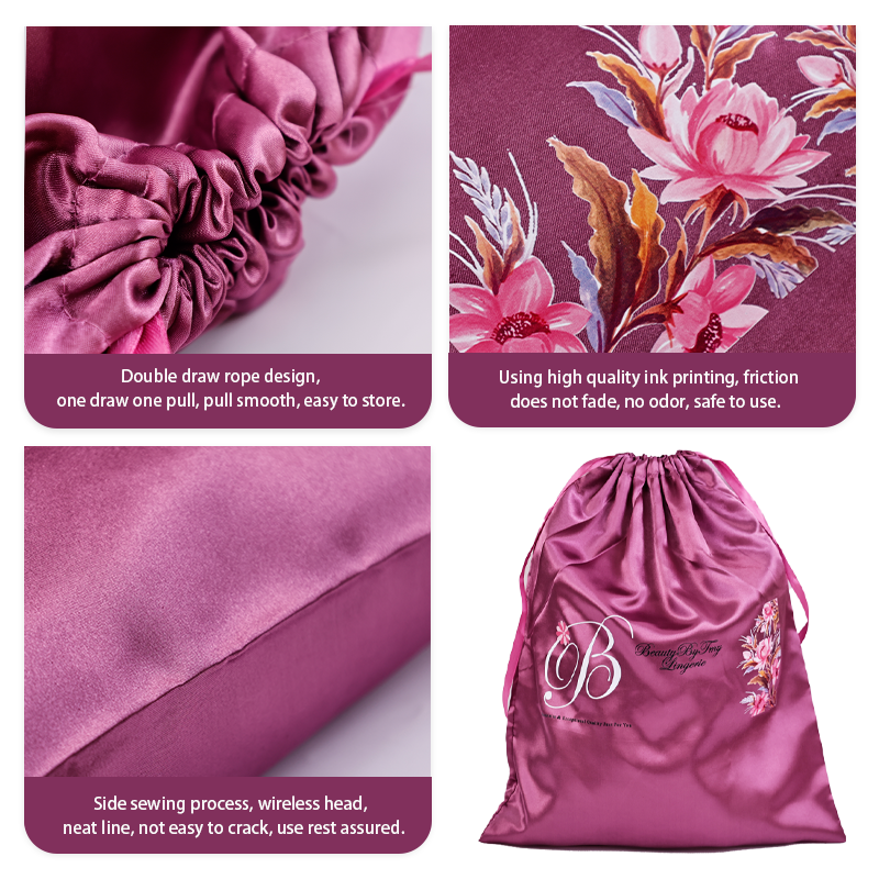 Purple Large Size Satin Drawstring Bag