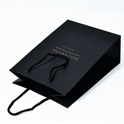 Black card tote bag with gold pattern