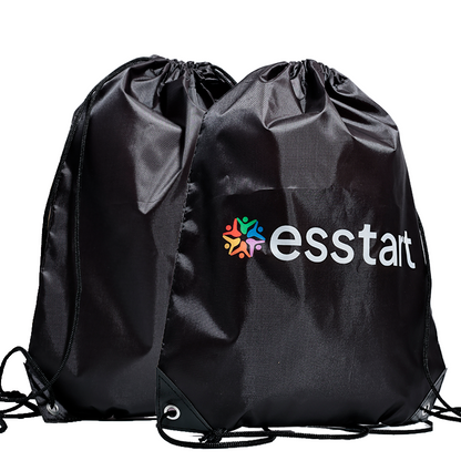 Black polyester drawstring backpack bag
