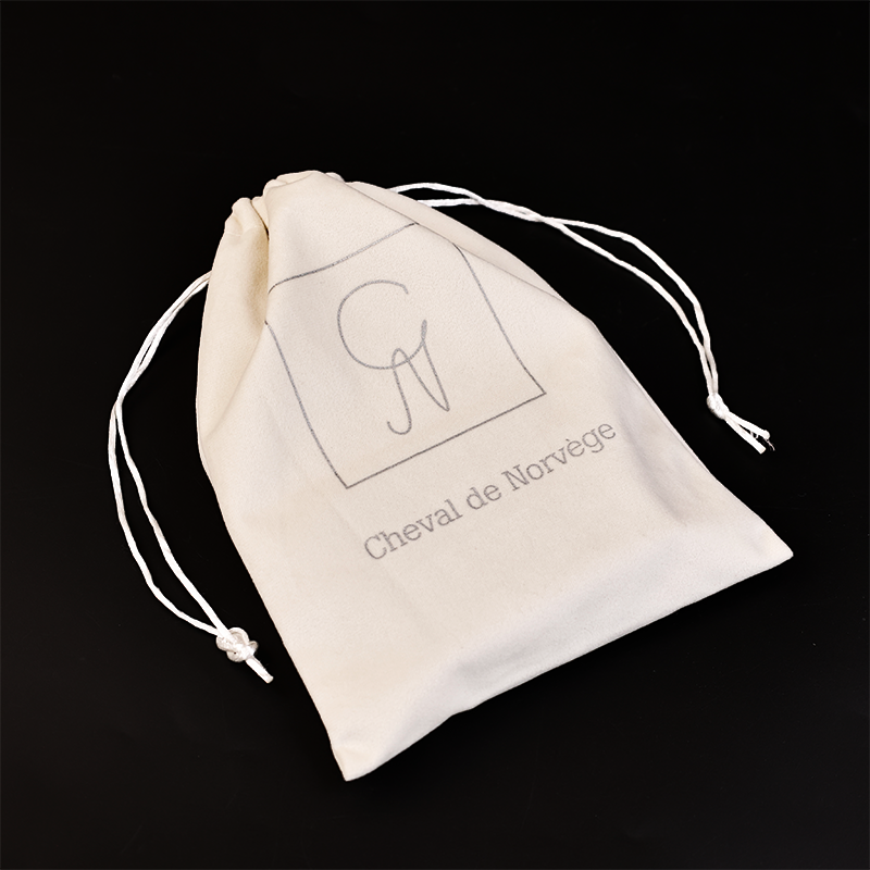 Light brown patterned silver flannel drawstring bag