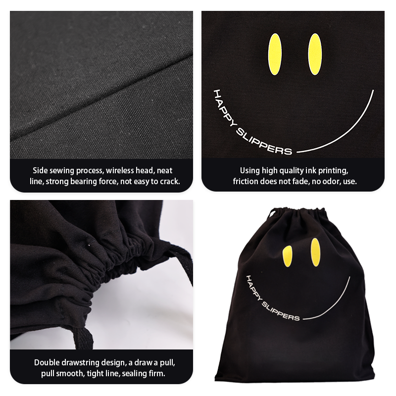 Black canvas drawstring bag