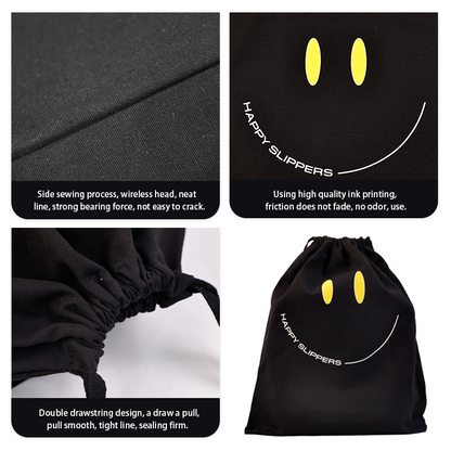 Black canvas drawstring bag