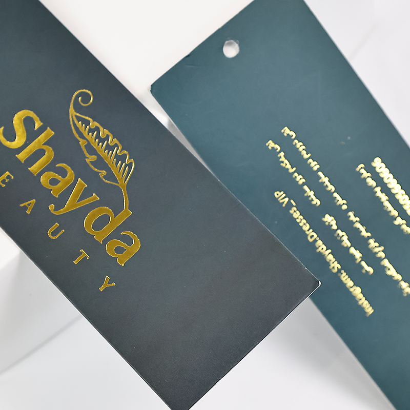 Dark green gold stamped long hangtag