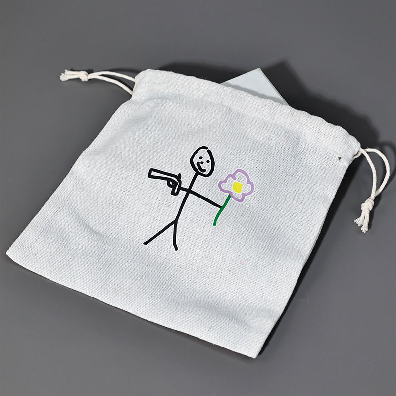 White small size canvas drawstring bag