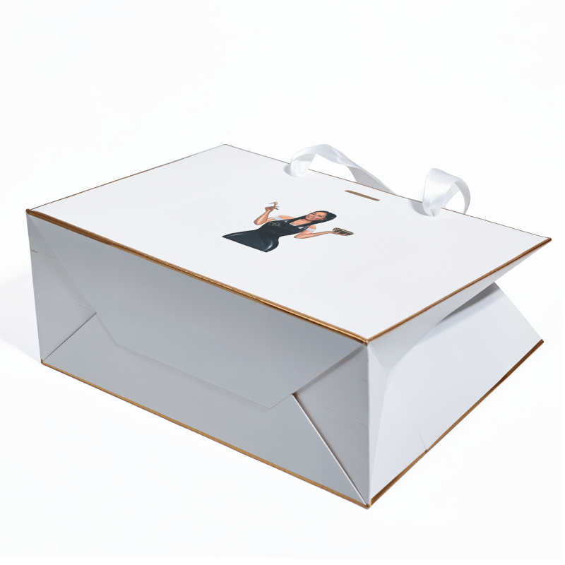 Black and white same style gold-painted paper bag