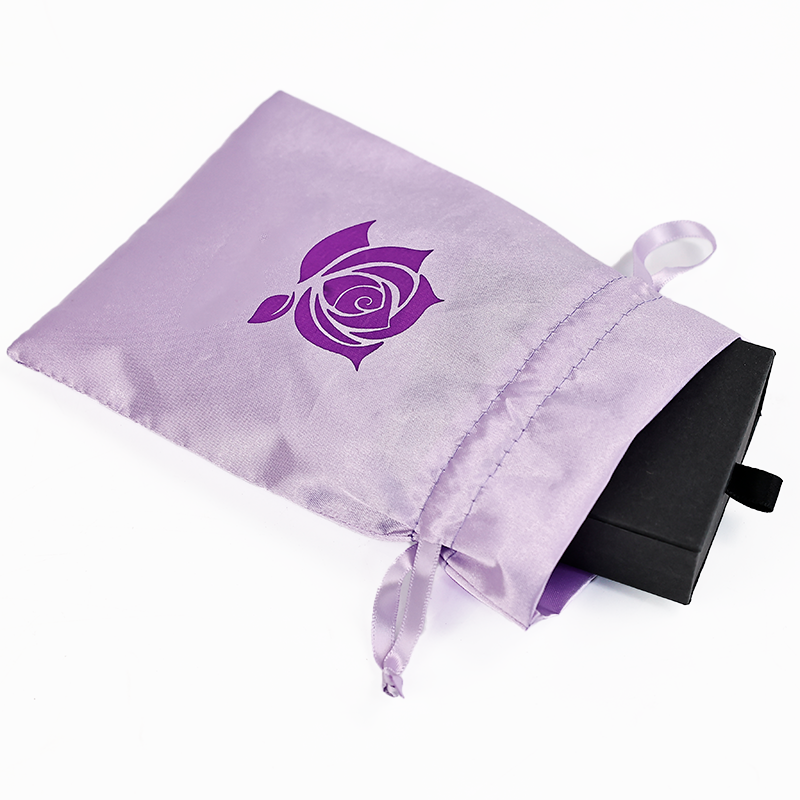 Purple satin drawstring bag