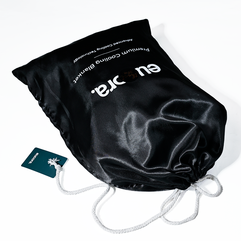 Black silk drawstring bag