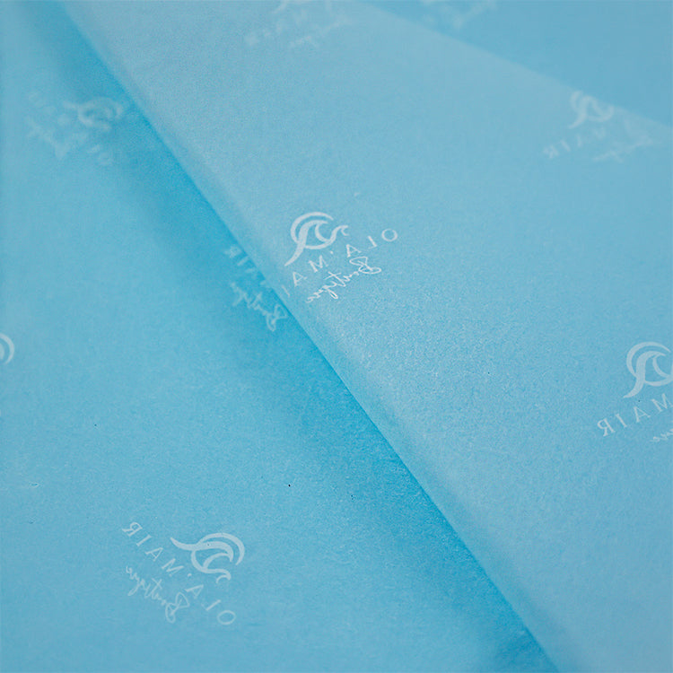 Blue wrapping paper pattern with white print