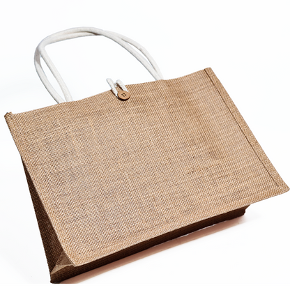 Button closure linen tote bag