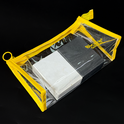 Transparent PVC yellow edging bottom zipper bag