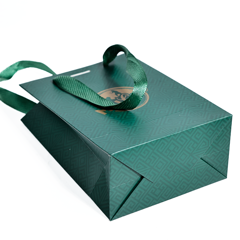 Green small size pattern gold stamping paper bag