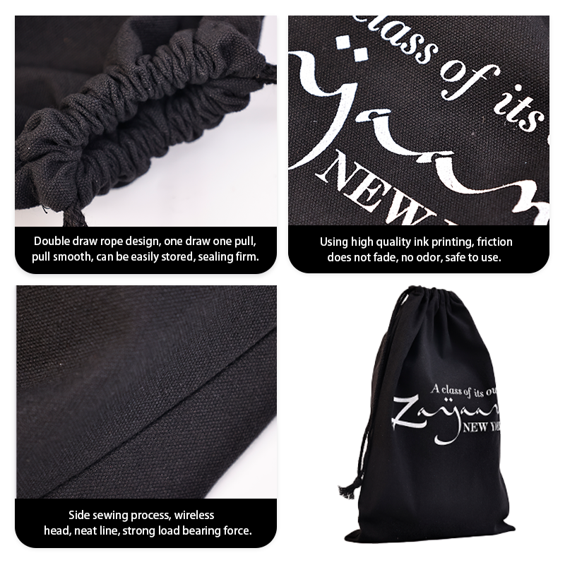Black cotton drawstring bag
