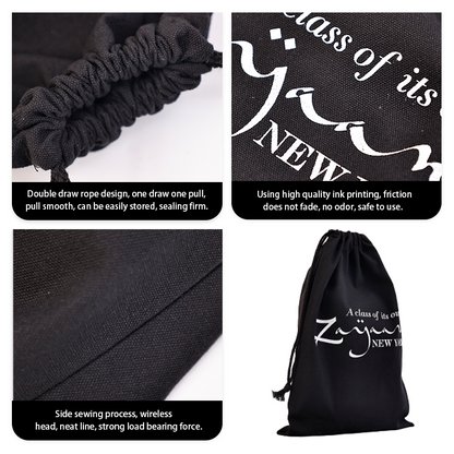 Black cotton drawstring bag