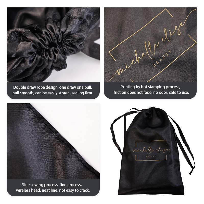 Black pattern gold-stamped drawstring bag