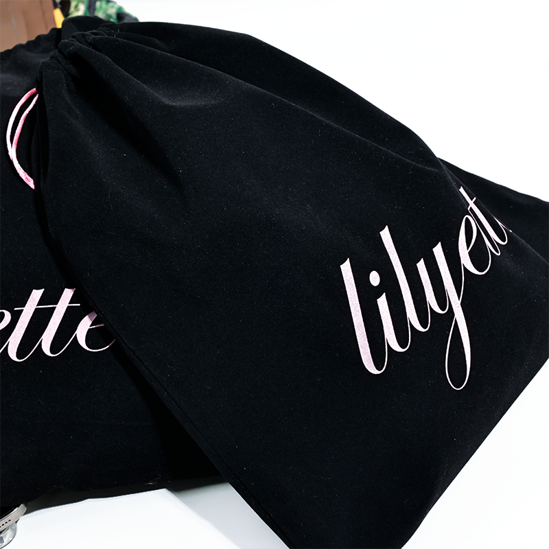 Black flannel drawstring bag